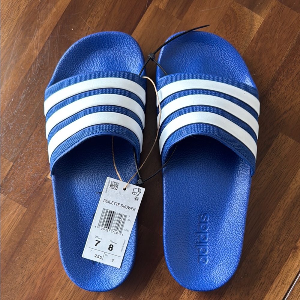 NWT Adidas Adilette Shower Blue and White Slides